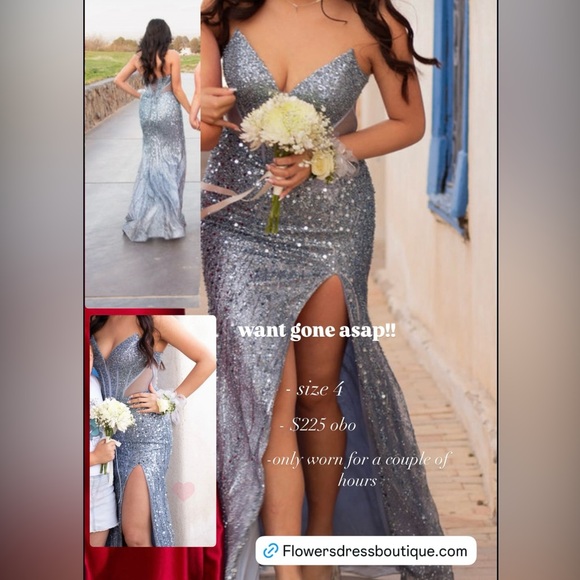 Gray Embellished Sweetheart Prom Gown - Picture 3 of 3